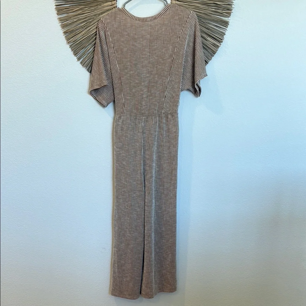 All in Favor Tan and White Jumpsuit with Elegant Stripes - Picture 6 of 10